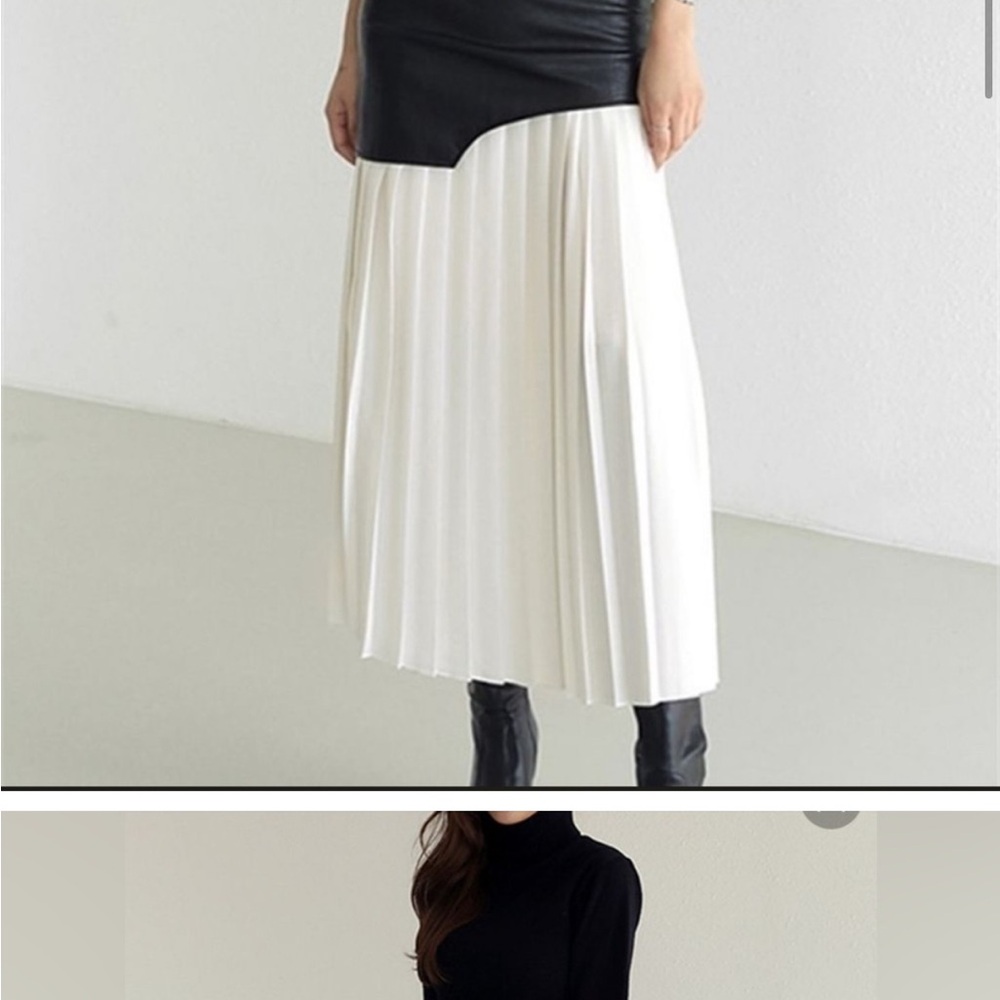 Commense Asymmetric Patchwork Faux Leather Chiffon Pleated Maxi Skirt